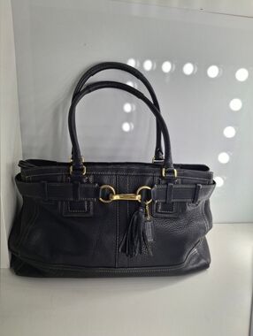 Coach Vintage Black Leather Hampton 10215 Carry All Tote Handbag Purse EUC